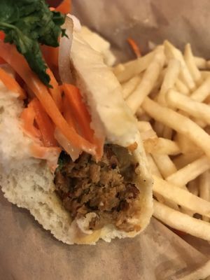 Bahn Mi with fries at Wurst Bier Hall in Fargo