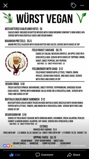 menu at Wurst Bier Hall in Fargo