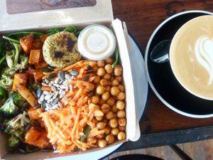 Roasted sweet potato and falafel boxes at Unknown Coffee in Norwich