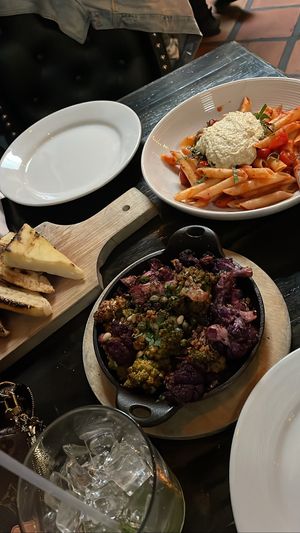 Yummy roasted cauliflower and penne with vegan burrata 😍  at Pura Vita in West Hollywood
