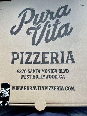 Pizza box   at Pura Vita in West Hollywood