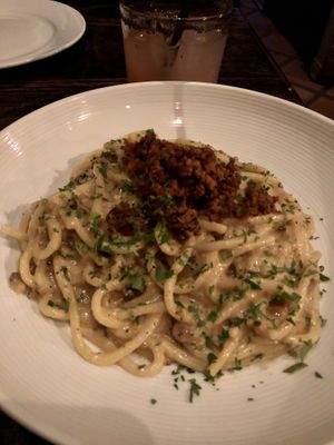 Carbonara pasta - soooo tasty!  at Pura Vita in West Hollywood