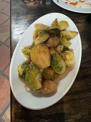 Glazed Brussels sprouts   at Pura Vita in West Hollywood