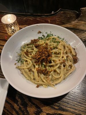 Vegan carbonara   at Pura Vita in West Hollywood