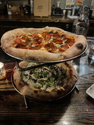 American and magic truffle pizza   at Pura Vita in West Hollywood