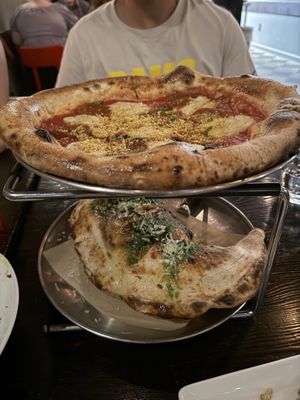 Margherita w Pepperoni and Animal Lovers Calzone  at Pura Vita in West Hollywood