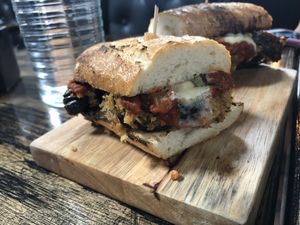 The eggplant parmigiana hero! Delicious!!  at Pura Vita in West Hollywood