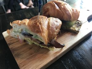 Croissant sandwich w shiitake bacon  at Pura Vita in West Hollywood