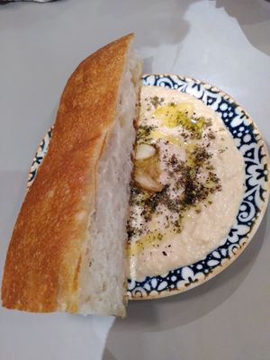 Focaccia and hummus (February 2026) at Medina in Aberystwyth