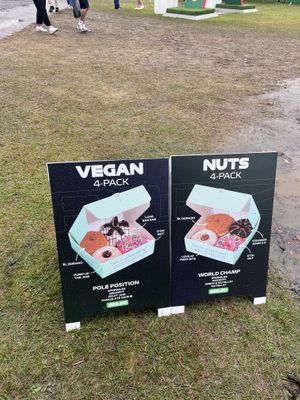 Doughnut time popped up at Silverstone and had lots of vegan options, including a themed box for the event  at Doughnut Time - Pop Up in London