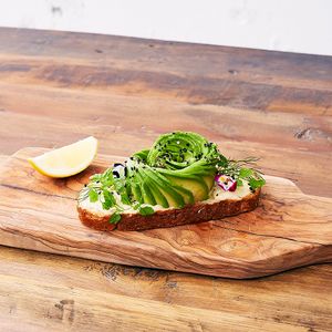 Avocado Flower Toast with hemp seeds and lemon. at Botanist in Tokyo