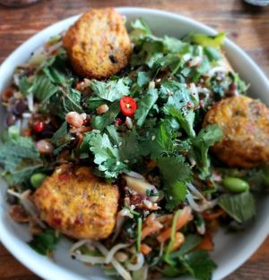 Stir fry with fritters at Mooplehog in Okehampton