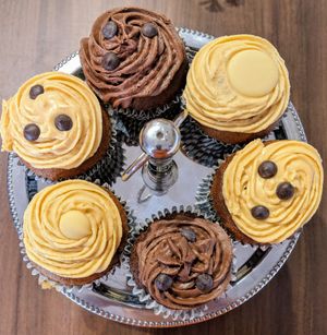 Caramel and chocolate cupcakes. at Mooplehog in Okehampton