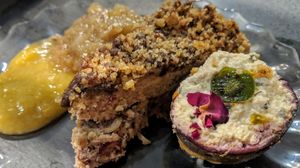 Raw apple and walnut torte at Mooplehog in Okehampton