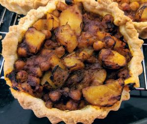 Chick pea, garlic and pink fir potato tart at Mooplehog in Okehampton