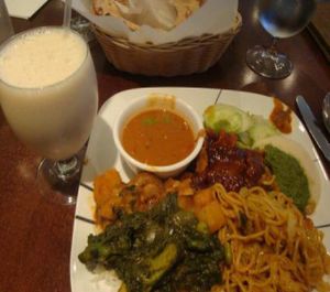lunch buffet with vegan lychee lassi at Mint Indian Bistro in Las Vegas
