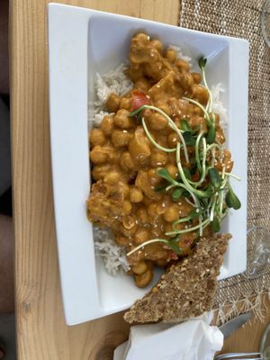 Vegan chickpea curry with rice  at Happy Green Food in Saint-raphael