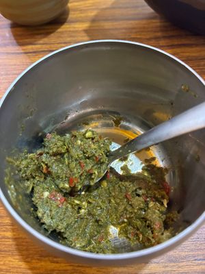 Middle Eastern green spicy sauce at Falafel King in Taipei