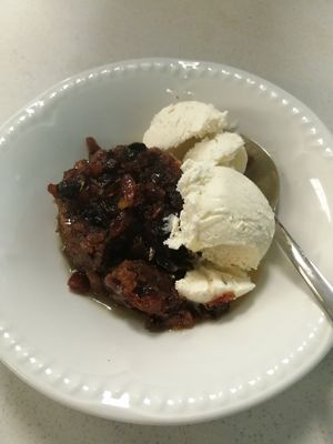 Sticky toffee pudding + vegan ice cream at The Big Blue Cafe in Totton