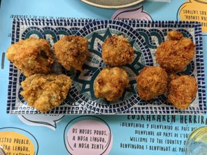 Vegan croquetas (mushrooms, ratatouille and red pepper) at Geltoki in Zarautz