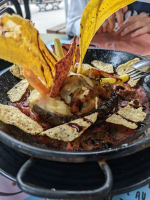 Stuffed eggplant with cheese on top at Geltoki in Zarautz