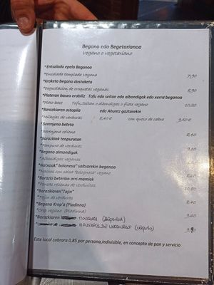 Carta vegana at Geltoki in Zarautz
