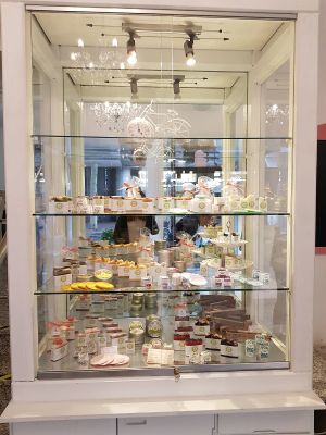 The selection of hair and body soaps, deodorant and body scrubs. at Café Loyal in Siegburg