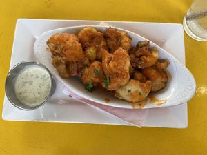 Vegan cauliflower “wings”; tasty!!! at The Vault in Tulsa