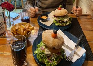 Cheeseburger + fries + smiley face dip  at Melone in Aarhus