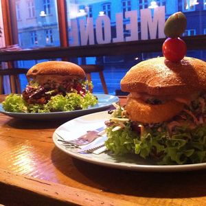 Vegan pulled pork burger and vegan cheese burger  at Melone in Aarhus