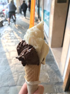 Carob chocolate + pear and ginger  at Gelateria Gnam Gnam in Padua
