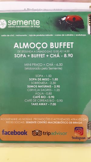 Menu - 2019 at Semente Centro Macrobiótico de Braga in Braga
