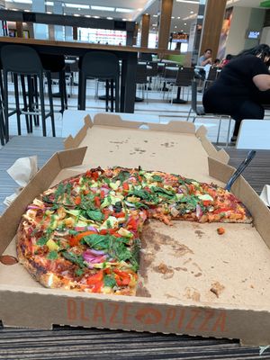 Upgraded to a large for free! Only 10$ (vegan) at Blaze Pizza in Schaumburg