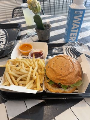 Guac Burger (Red Lentil and Peas) and Fries.  at Beatnic - Back Bay in Boston