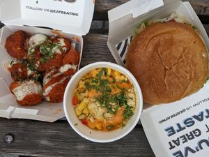 Burger, buffalo cauliflower and street corn at Beatnic - Back Bay in Boston