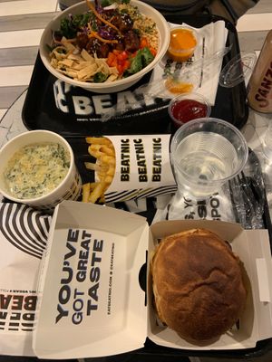 Chicks parm, fries, artichoke dip, and a salad at Beatnic - Back Bay in Boston