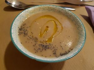 Menu of the day / Starter / Creamed shiitake mushroom  at Lo de Ponxe En El Kinto Pino in Valencia