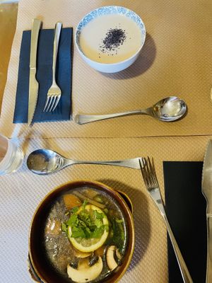 Cauliflower cold cream, miso soup  at Lo de Ponxe En El Kinto Pino in Valencia