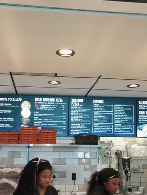 Menu, includes a vegan cheese and meat option at CVG - Blaze Pizza in Hebron