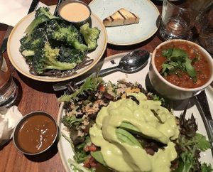 Quinoa salad with lots of greens and vegan pasta  at Fresh on Spadina in Toronto