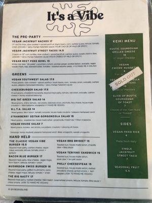 Menu front  at Vibe in Hilo