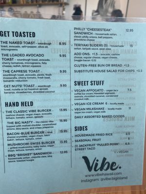 Menu at Vibe in Hilo