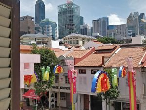 new and old - view from the restaurant at Eight Treasures Vegetarian 八宝素食馆 in Central Singapore