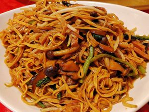 Braised Yee Fu Noodles 干烧伊面 at Eight Treasures Vegetarian 八宝素食馆 in Central Singapore