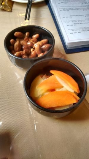 Booked.panuts and pickles carrot and mango at Eight Treasures Vegetarian 八宝素食馆 in Central Singapore