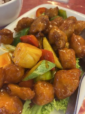 Vegetarian (vegan?) Chicken (made out of Soja) sweet and sour  at Eight Treasures Vegetarian 八宝素食馆 in Central Singapore