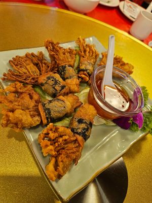 Deep fried Enoki squid ~ 5/9/23 at Eight Treasures Vegetarian 八宝素食馆 in Central Singapore