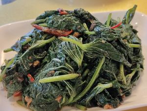 Sambal Sweet Potato leaves
腐乳番薯叶
 at Eight Treasures Vegetarian 八宝素食馆 in Central Singapore