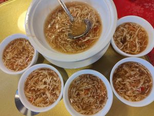 Vegetarian Shark fins soup 
素鮑片竹笙素鱼翅 at Eight Treasures Vegetarian 八宝素食馆 in Central Singapore