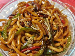 Black pepper udon at Eight Treasures Vegetarian 八宝素食馆 in Central Singapore